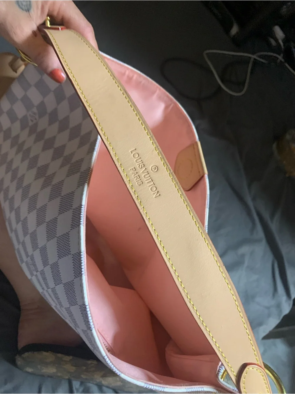 Louis Vuitton Azur Check Tote in White and Light Gray with Tan Trim